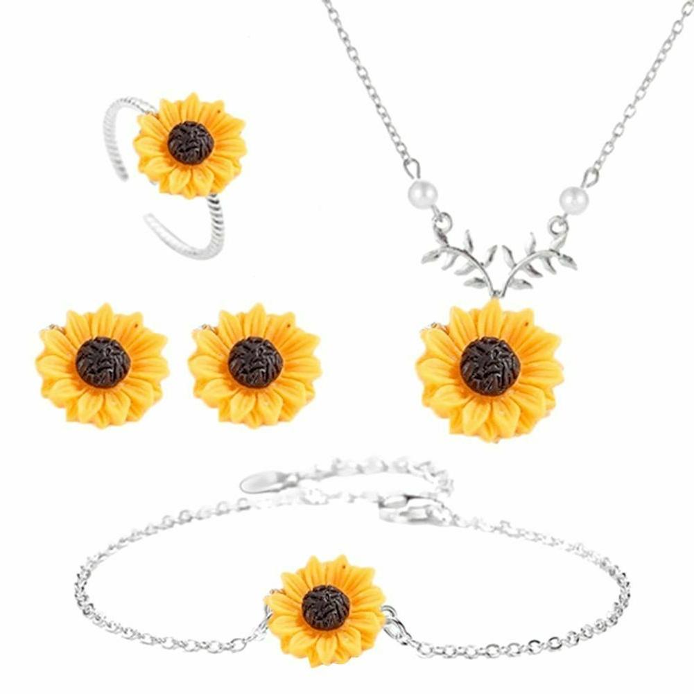donna gioielli set girasole foglia perle finte