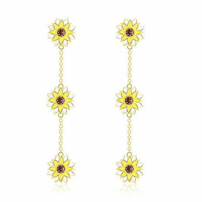 donna girasole smalto goccia catena fiore orecchini