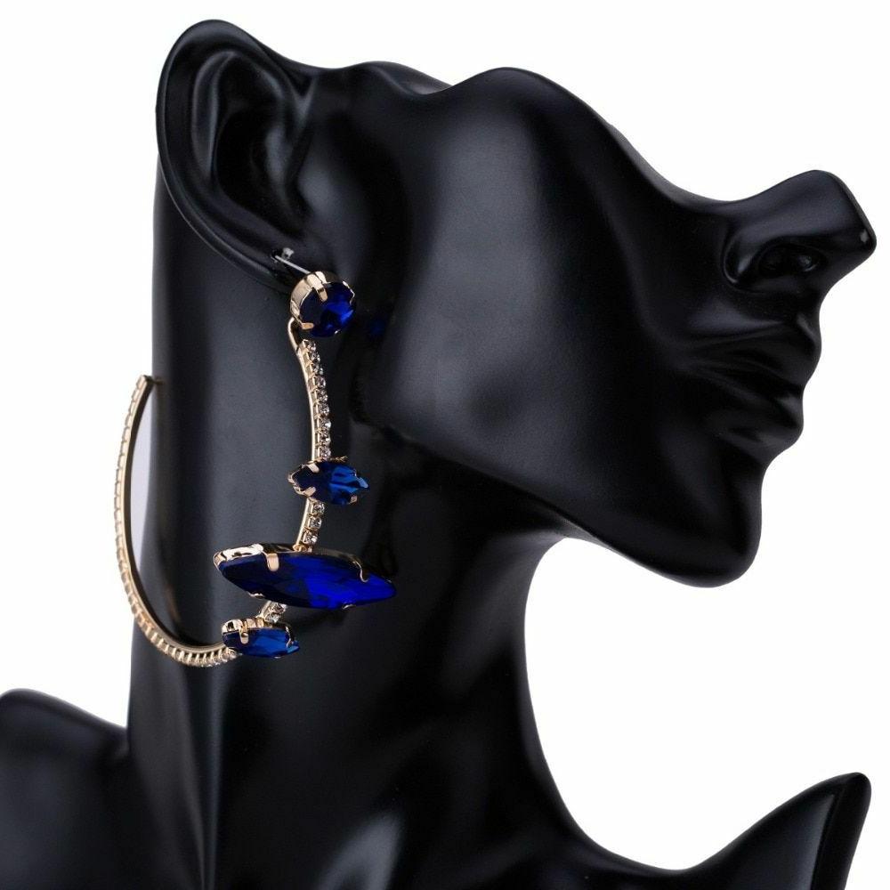 donna orecchini grande cristallo cerchi strass spingere