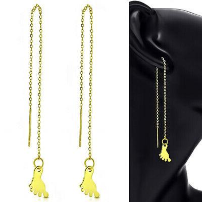 donna orecchini pendenti a bottone passant catena