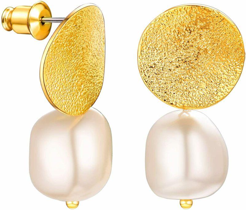 donna orecchini pendenti cerchio perla barocca grande