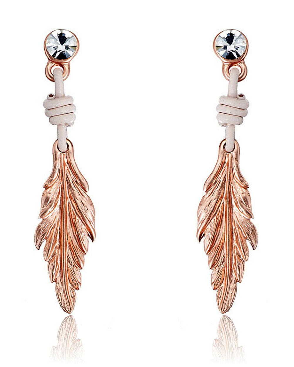 donna vera pelle orecchini noti strass piuma