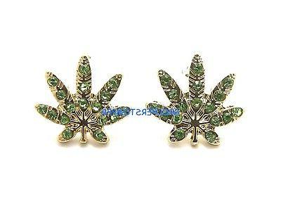 erba orecchini cristallo verde strass marijuana foglia