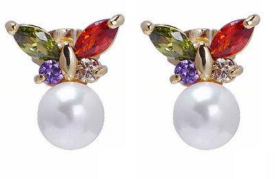 farfalle oro bianco perle zircone orecchini a