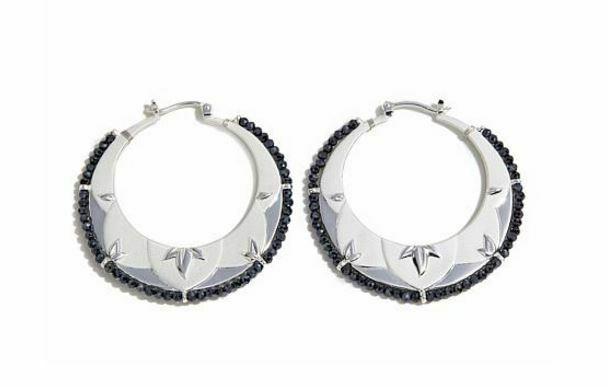 gancio gioielli nero spinello foglia argento sterling