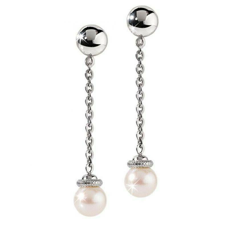 gioielli orecchini lunghi con perla bianca naturale