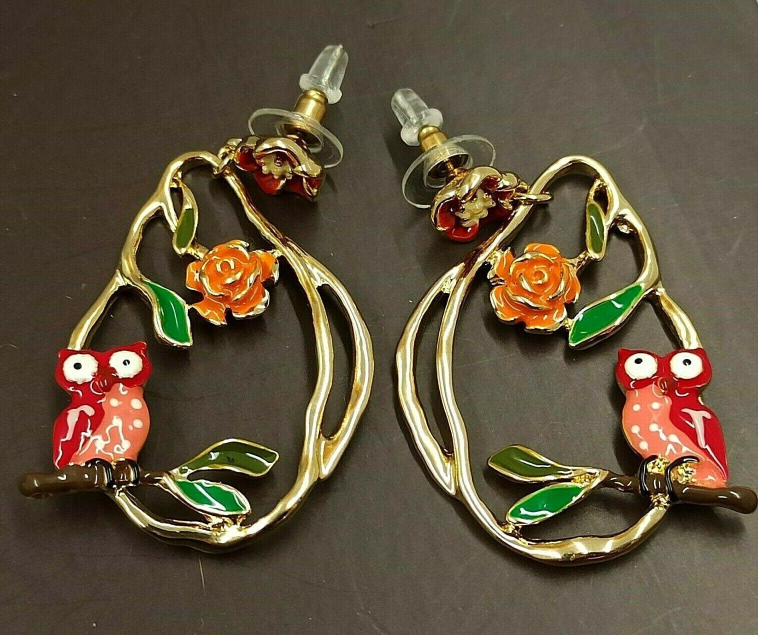 grandi orecchini di design smalto policromo gufi