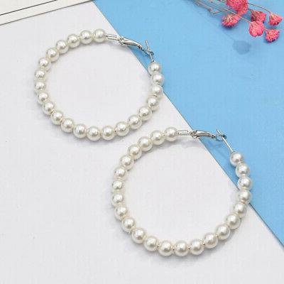 grandi orecchini rotondi imitazione pearl hoop statement