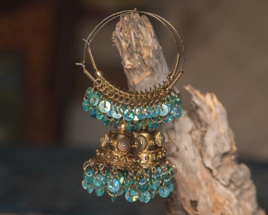 indian gold tone blue sequin large gypsy