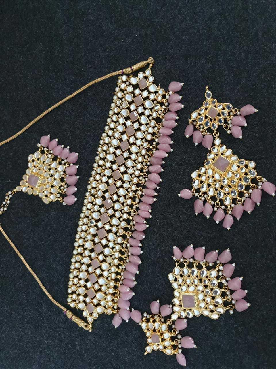 indiano kundan etnico placcato oro girocollo orecchini