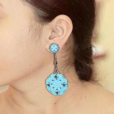 intagliato turchese gemma esagonale orecchini pendenti 925