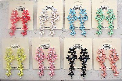 luccicanti orecchini fiori in cristallo strass pendenti