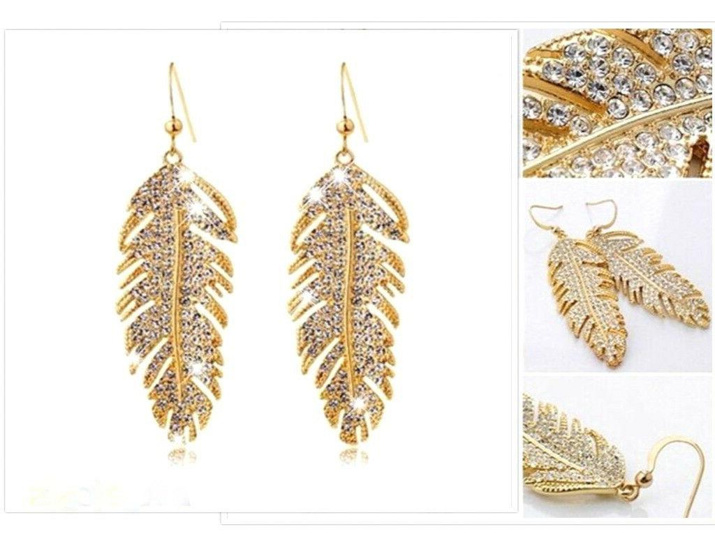 lungo foglia goccia orecchini oro diamante cristallo