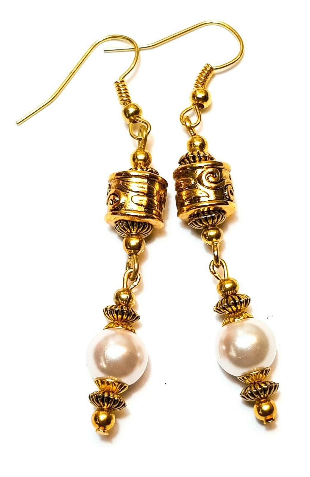 lungo oro rosa pallido perle orecchini pendenti