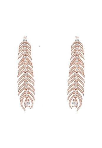 lungo pavone orecchini piuma bianco zirconia cubica