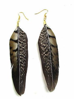 marrone nero oro fagiano orecchini piuma pendenti