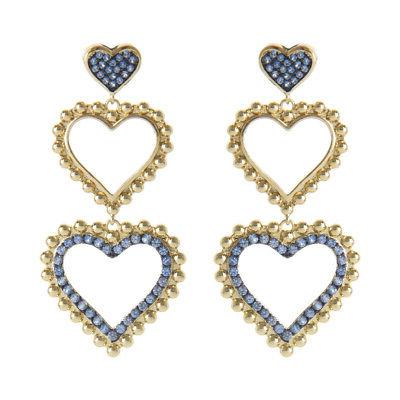 orecchini a perno dorati con cuori blu
