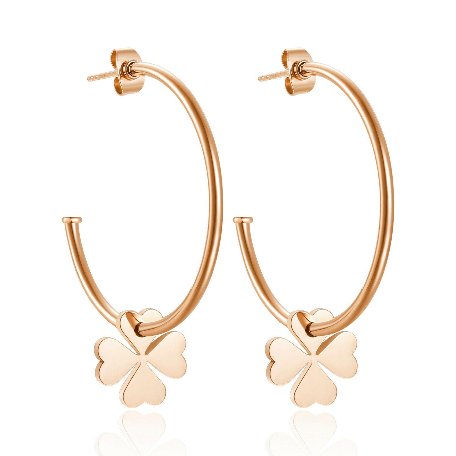 orecchini acciaio cerchio donna quadrifoglio pendente shd25