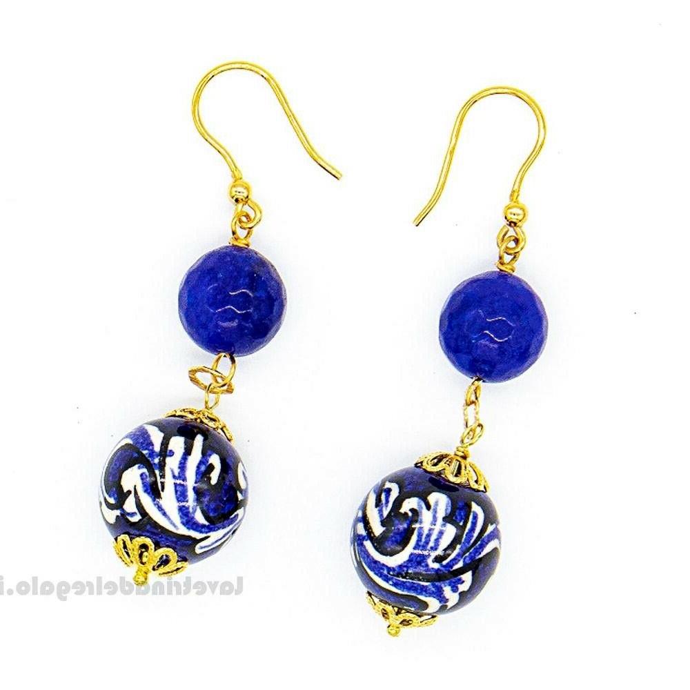 orecchini agata blu e sfere in ceramica