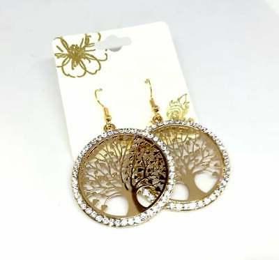 orecchini albero della vita color oro strass