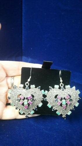 orecchini argento 925 a cuore con smeraldi