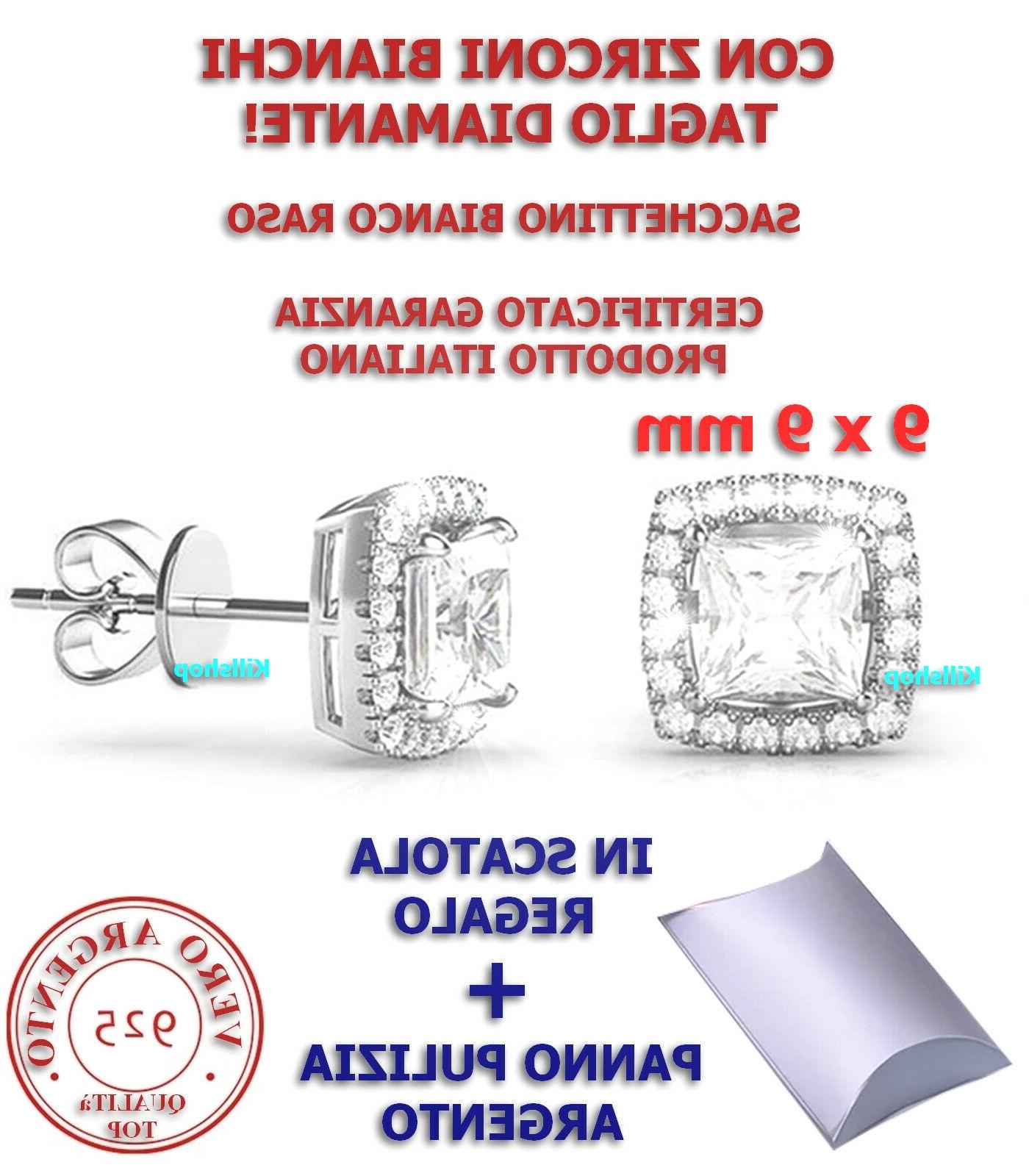 orecchini argento 925 con zirconi bianchi quadrato