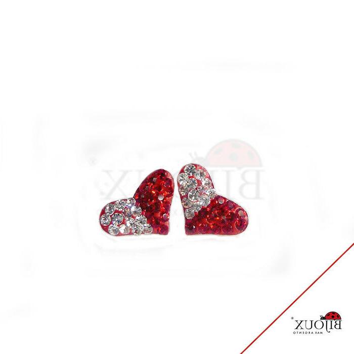 orecchini argento 925 cuore brillantini rosso bianco