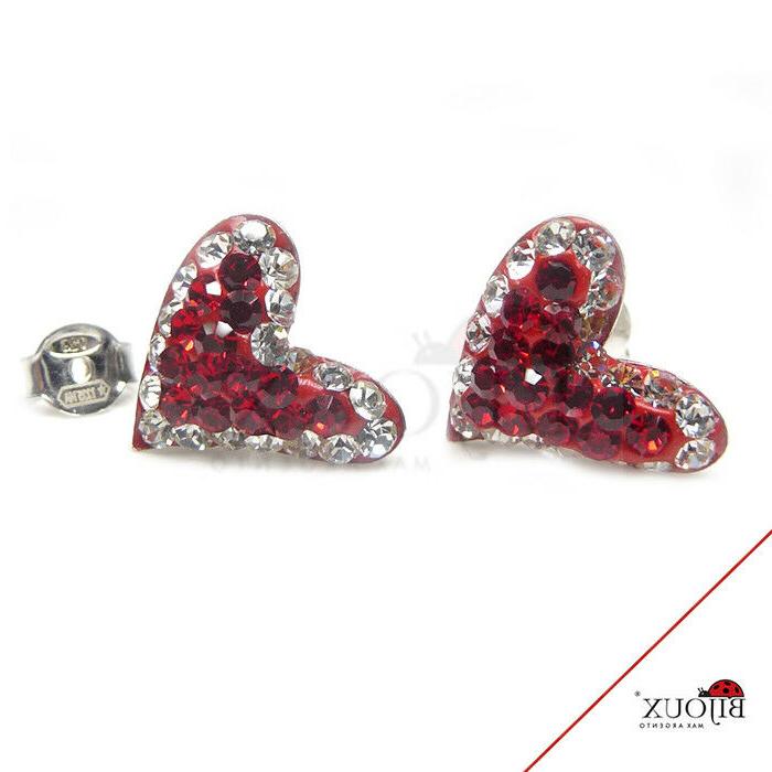 orecchini argento 925 cuore con strass rosso