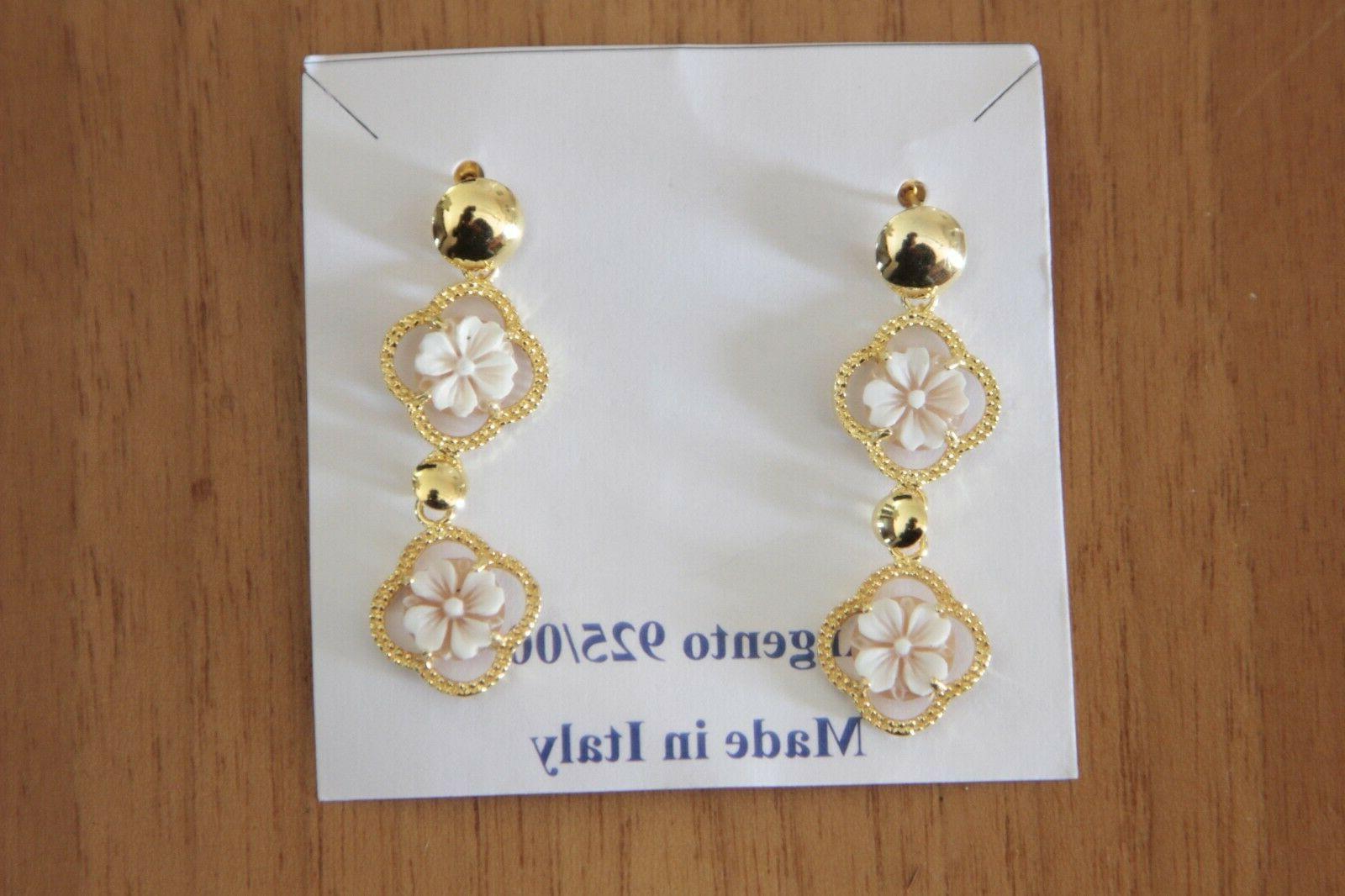 orecchini argento 925 dorato cammeo fiori inciso