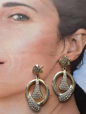 orecchini argento 925 dorato pendenti strass bianchi