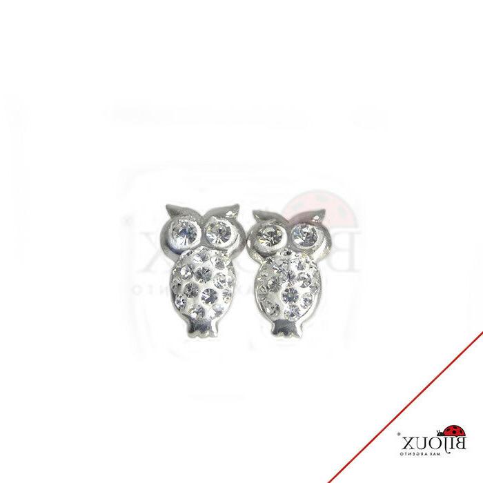 orecchini argento 925 gufo con brillantini donna