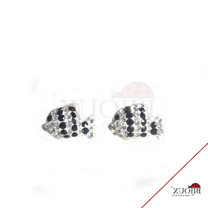 orecchini argento 925 pesciolino con brillantini donna