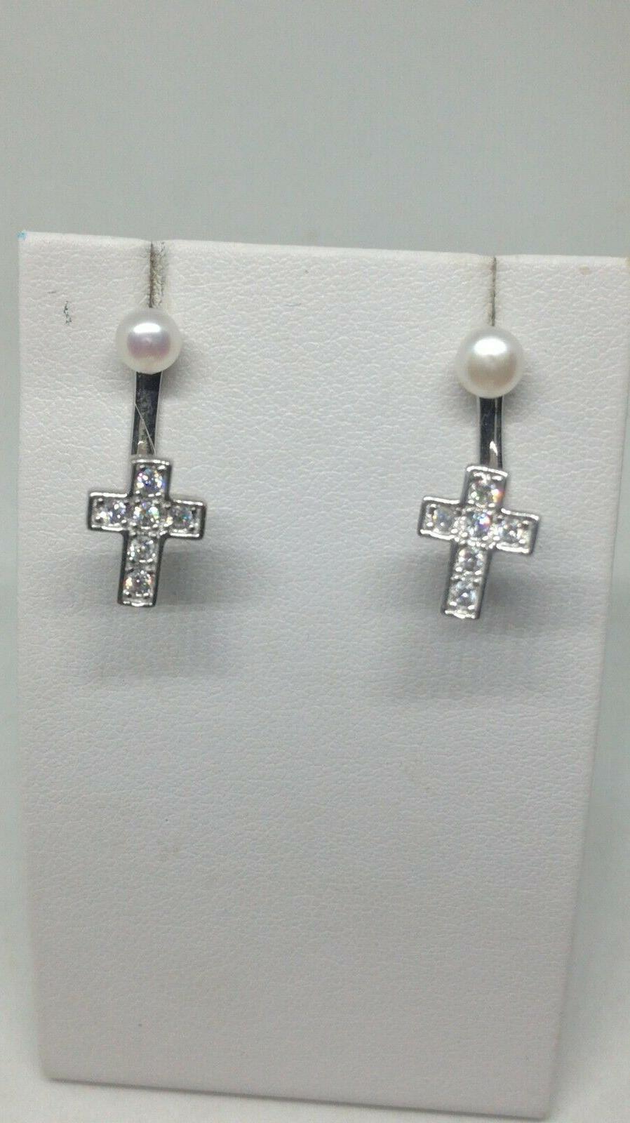 orecchini argento donna croce e perle punto