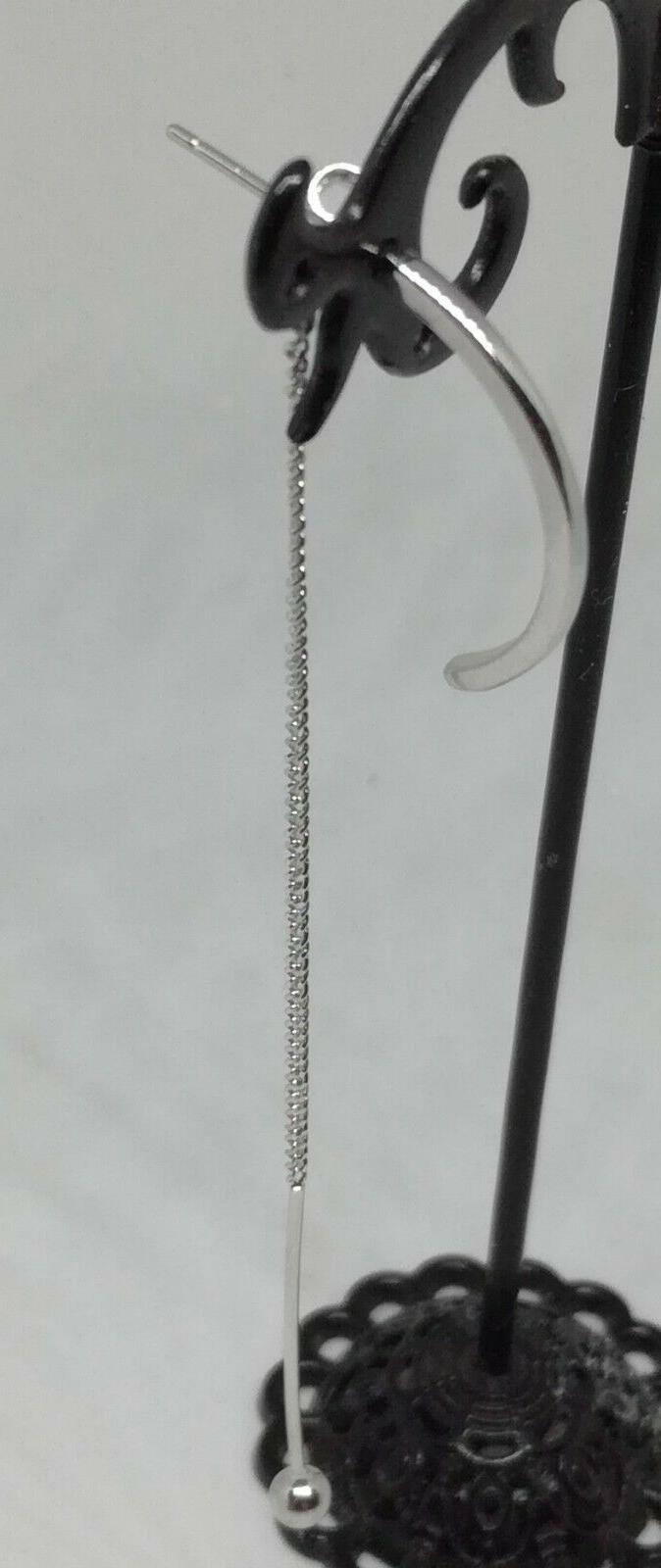 orecchini argento filo pendente cerchio rodiato lungo