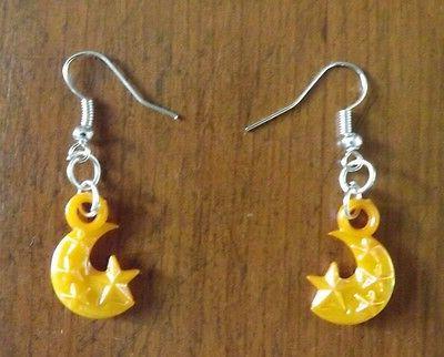 orecchini argento luna e stelle arancione 21x14