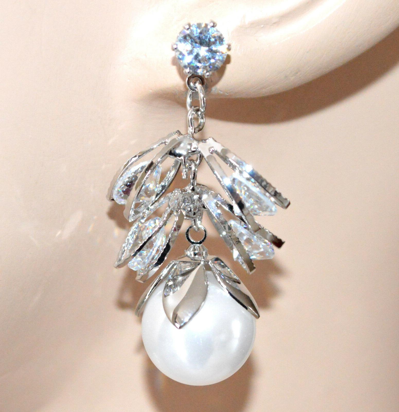 orecchini argento perla donna cristalli pendenti sposa