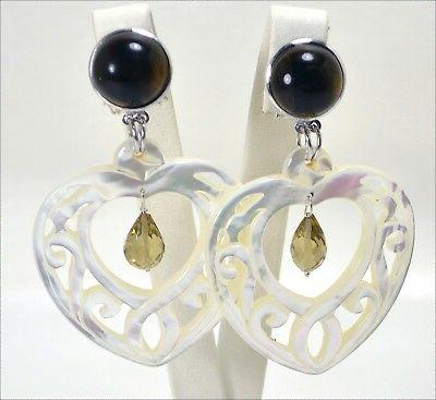 orecchini argento quarzo fume madreperla cuore aght