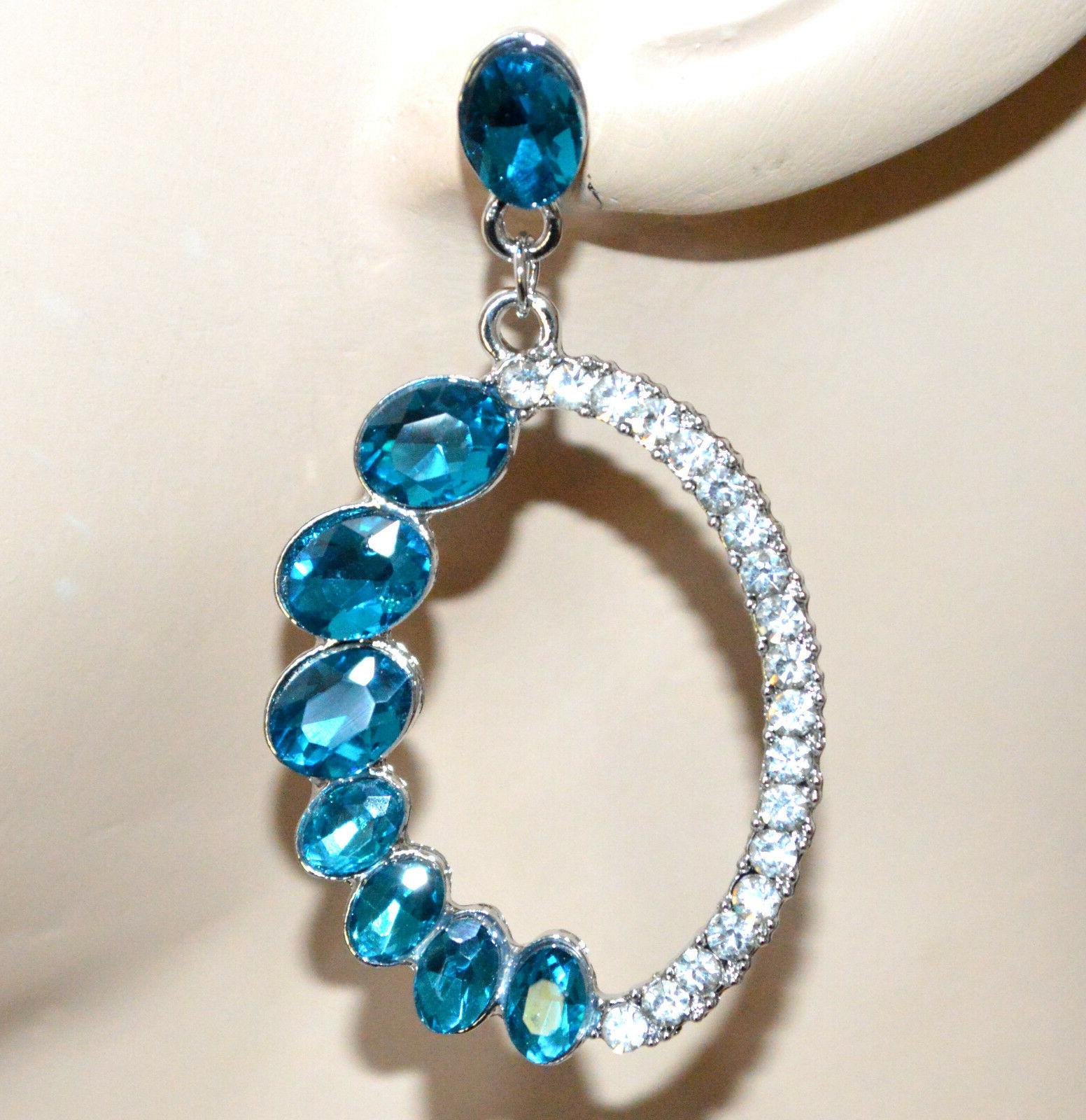 orecchini argento strass donna cristalli azzurri pendenti