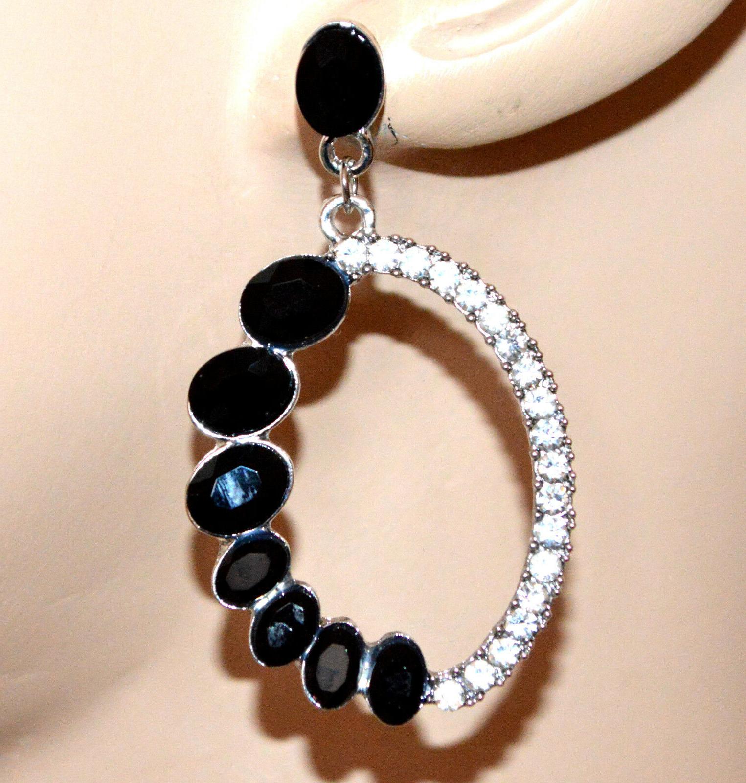 orecchini argento strass donna cristalli neri pendenti