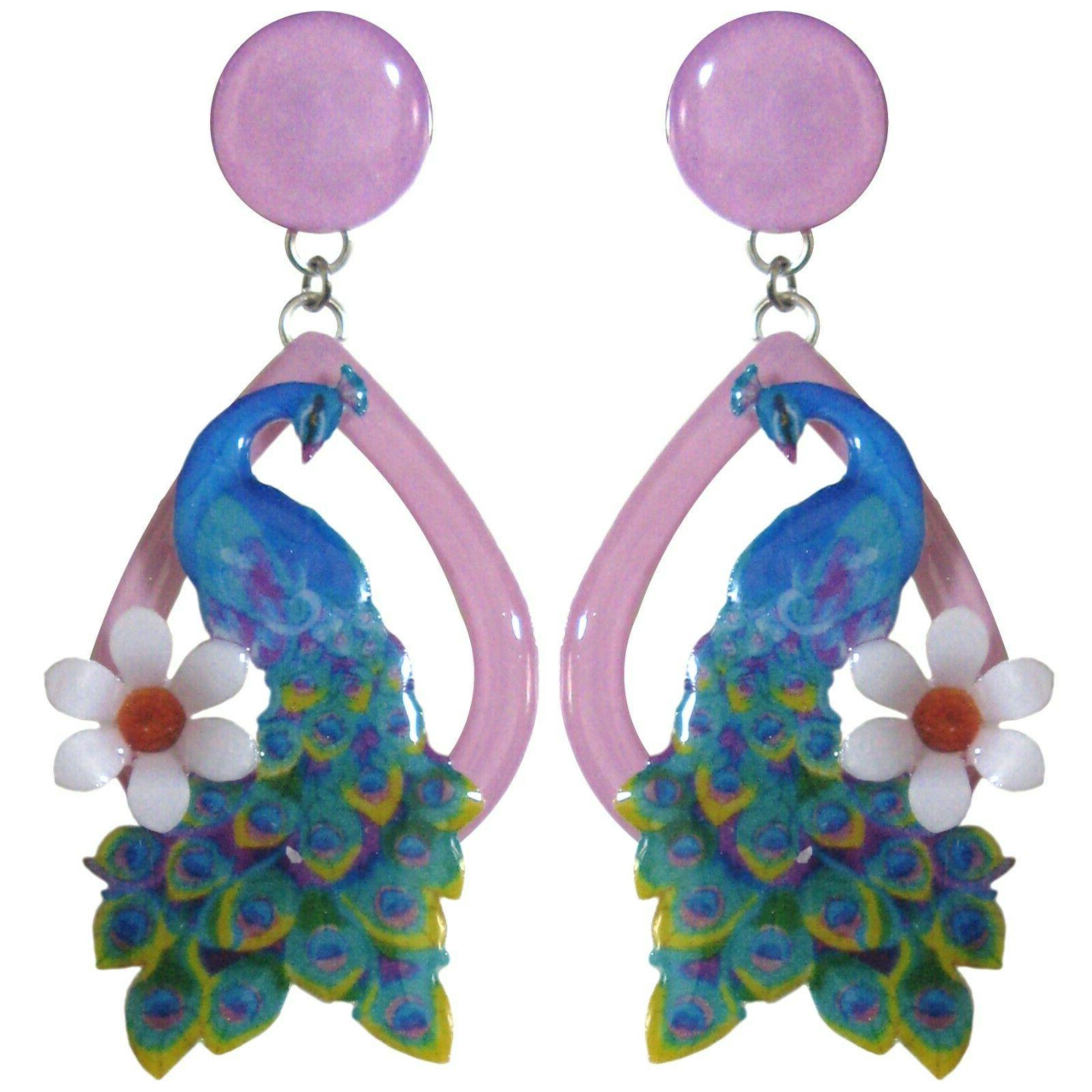 orecchini artigianali con pavone e margherita in