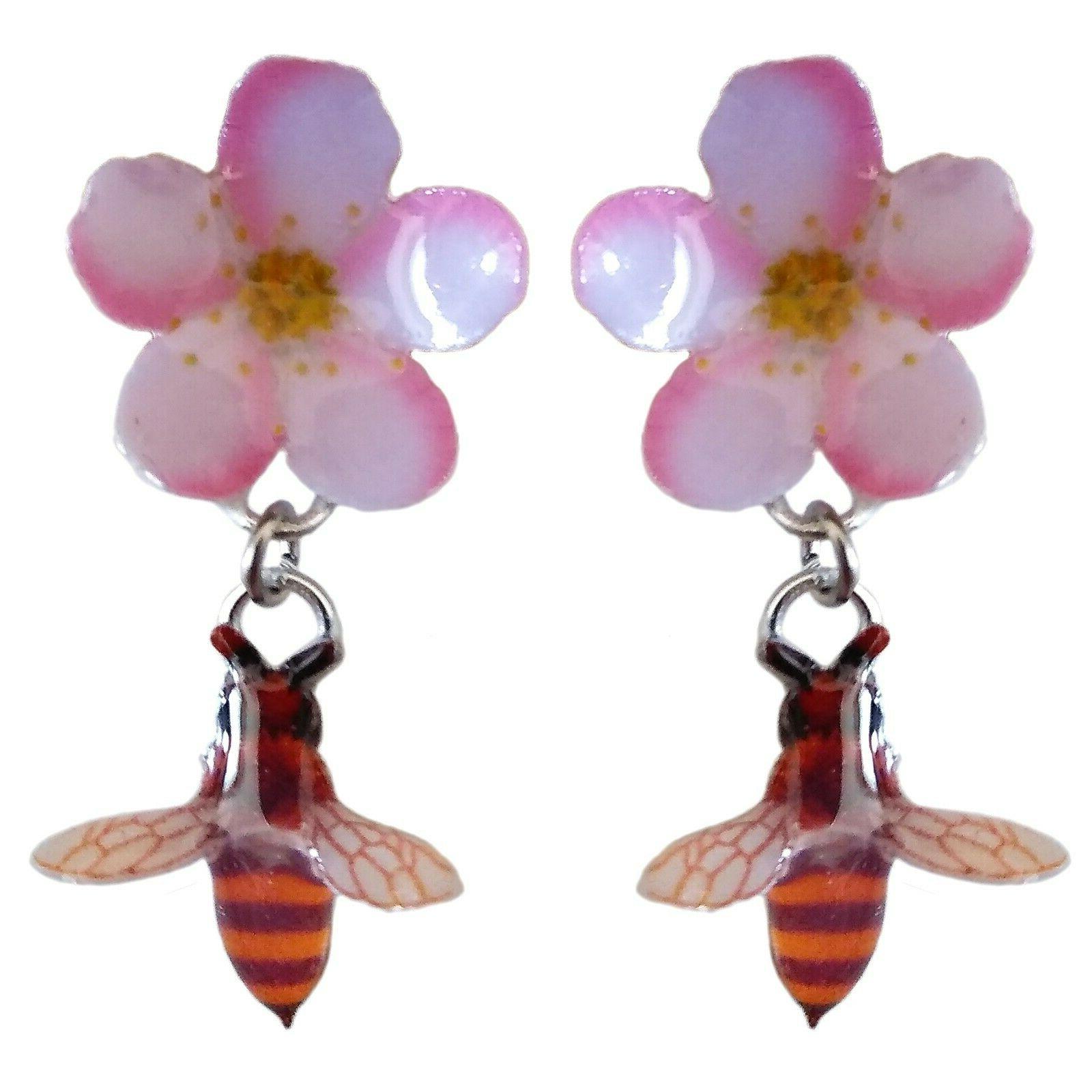 orecchini artigianali fiori di melo e ape