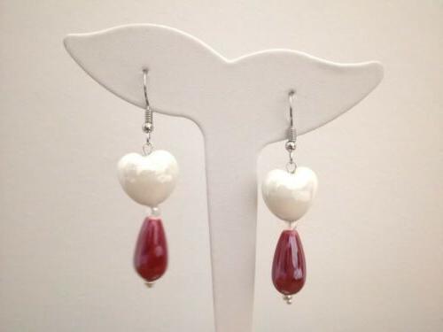 orecchini artigianali in ceramica cuore bianco e