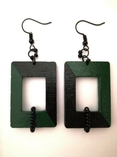 orecchini artigianali legno rettangolari pittura bicolore ne