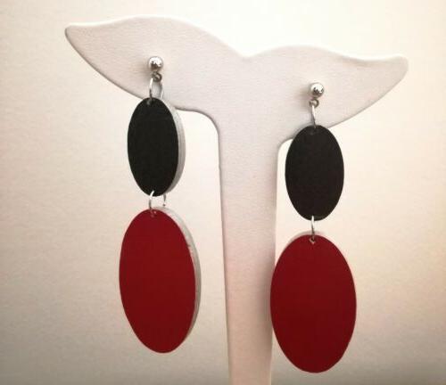 orecchini artigianali pendenti doppio ovale rosso e