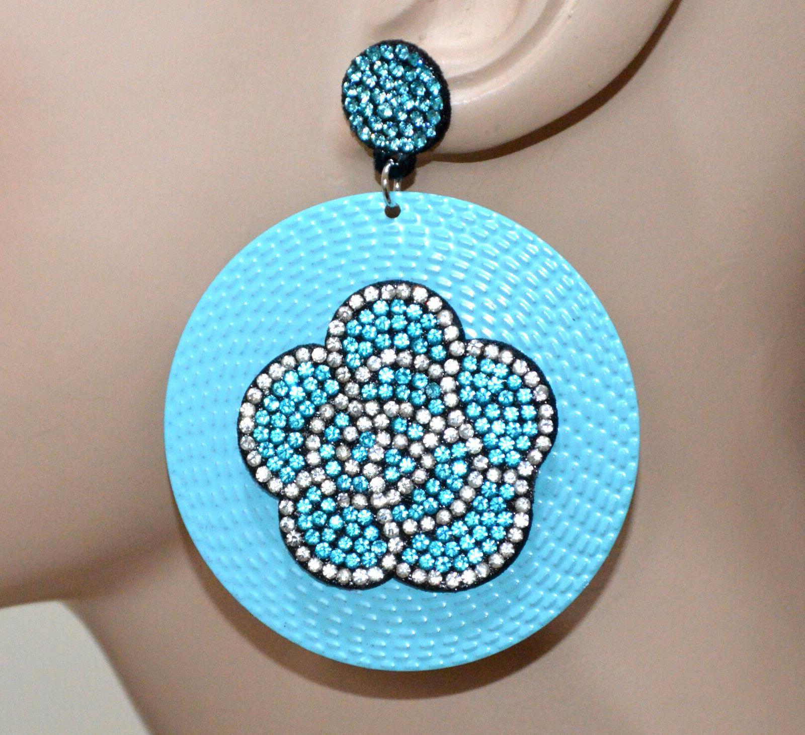 orecchini azzurri donna cerchi pendenti fiore strass