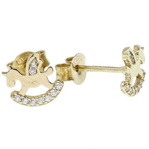 orecchini bambina unicorno oro giallo con zirconi