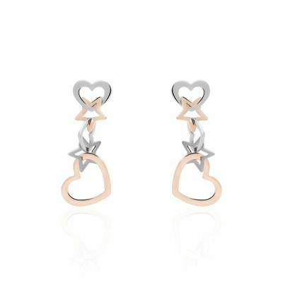 orecchini bicolore in acciaio rose pendenti con