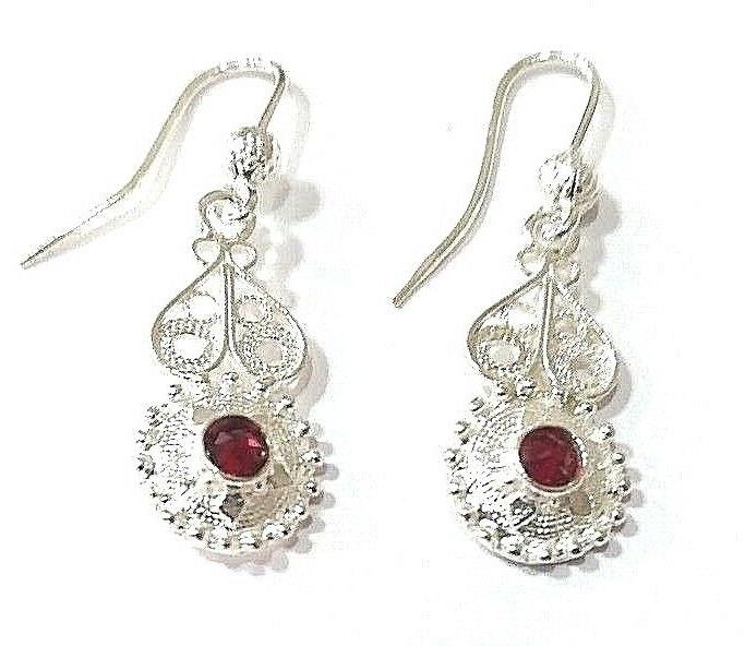 orecchini bottone filigrana sarda argento granata gioielli