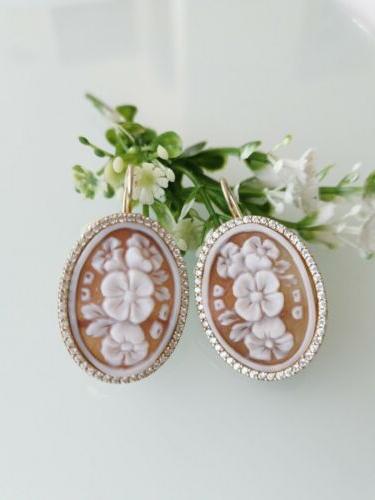 orecchini cammeo conchiglia sardonica e argento 925