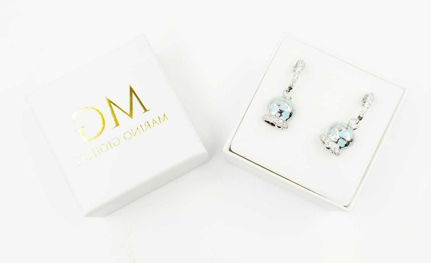 orecchini campanella traforata smaltata celeste con bordo